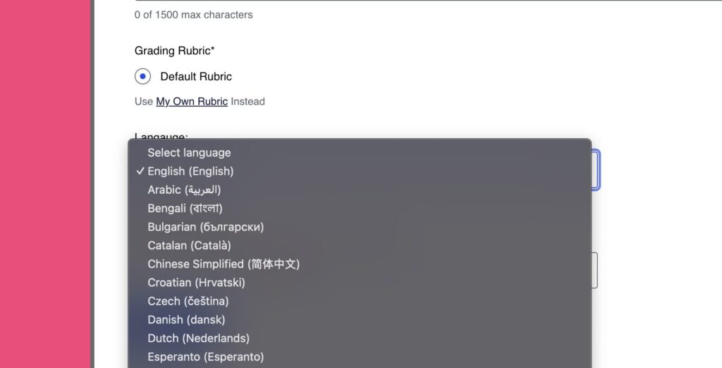 AI Grader app supports over 50 languages interface